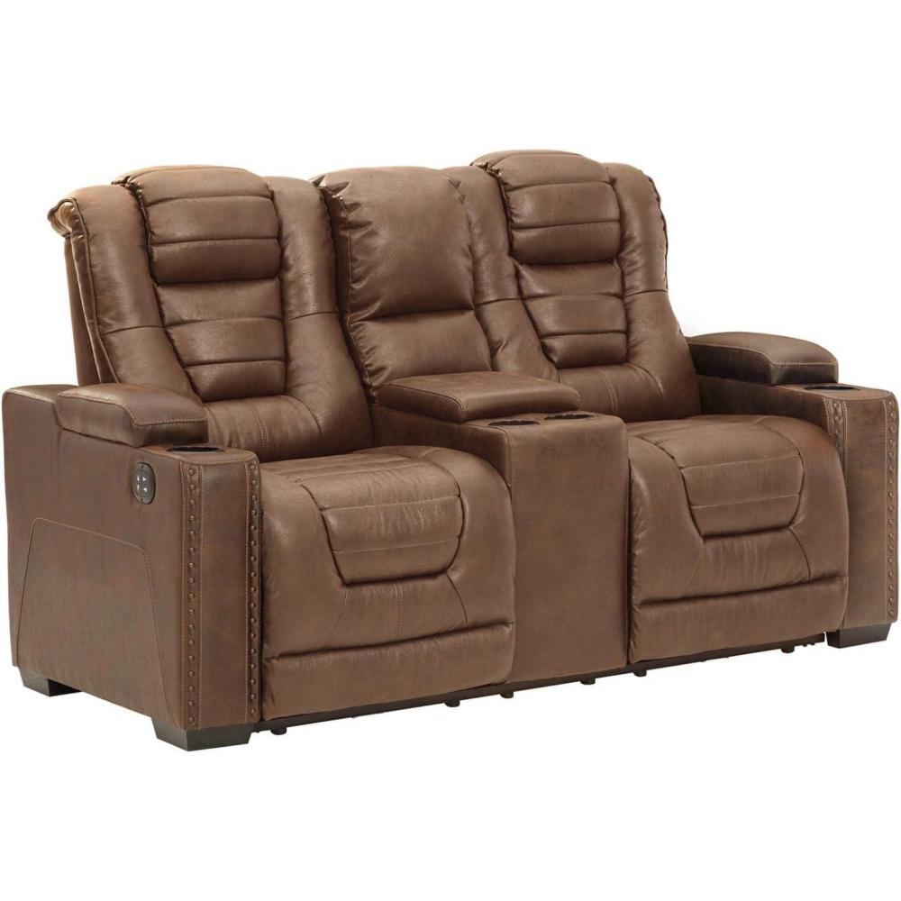 imageSignature Design by Ashley NextGen DuraPella Contemporary Faux Leather Modular Wall Hugger 3Piece Power Reclining Sectional Sofa with Adjustable Headrest and USB Ports GrayBrown