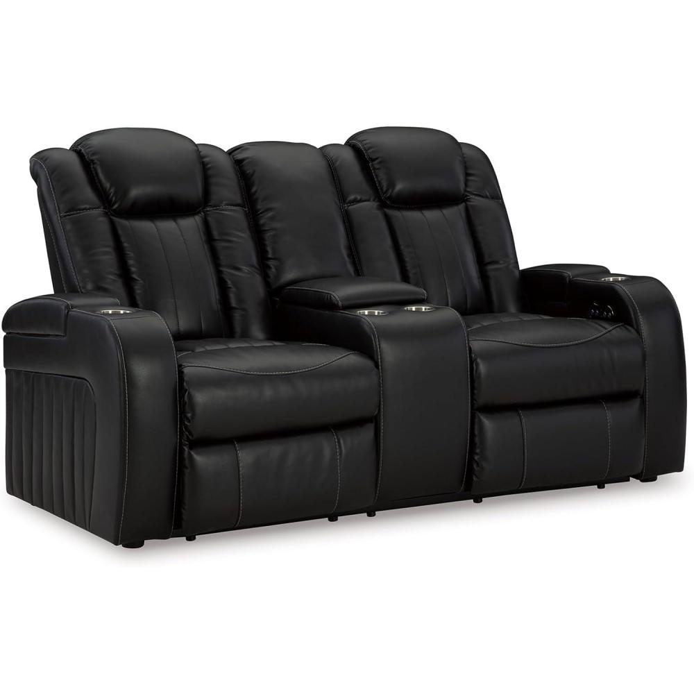 imageSignature Design by Ashley NextGen DuraPella Contemporary Faux Leather Modular Wall Hugger 3Piece Power Reclining Sectional Sofa with Adjustable Headrest and USB Ports GrayBlack