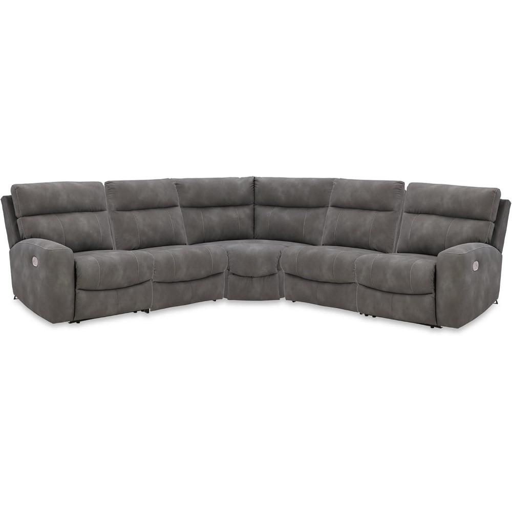 imageSignature Design by Ashley NextGen DuraPella Contemporary Faux Leather Modular Wall Hugger 3Piece Power Reclining Sectional Sofa with Adjustable Headrest and USB Ports GrayGrey