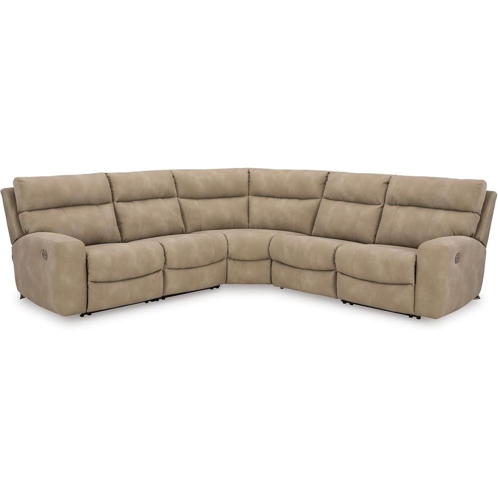 imageSignature Design by Ashley NextGen DuraPella Contemporary Faux Leather Modular Wall Hugger 3Piece Power Reclining Sectional Sofa with Adjustable Headrest and USB Ports GrayBeige