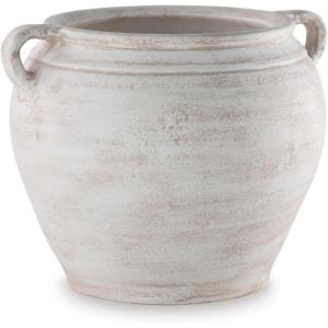 Signature Design by Ashley Meadie Casual Indoor Distressed Terra Cotta Vase with Wide Mouth, Black(White)
