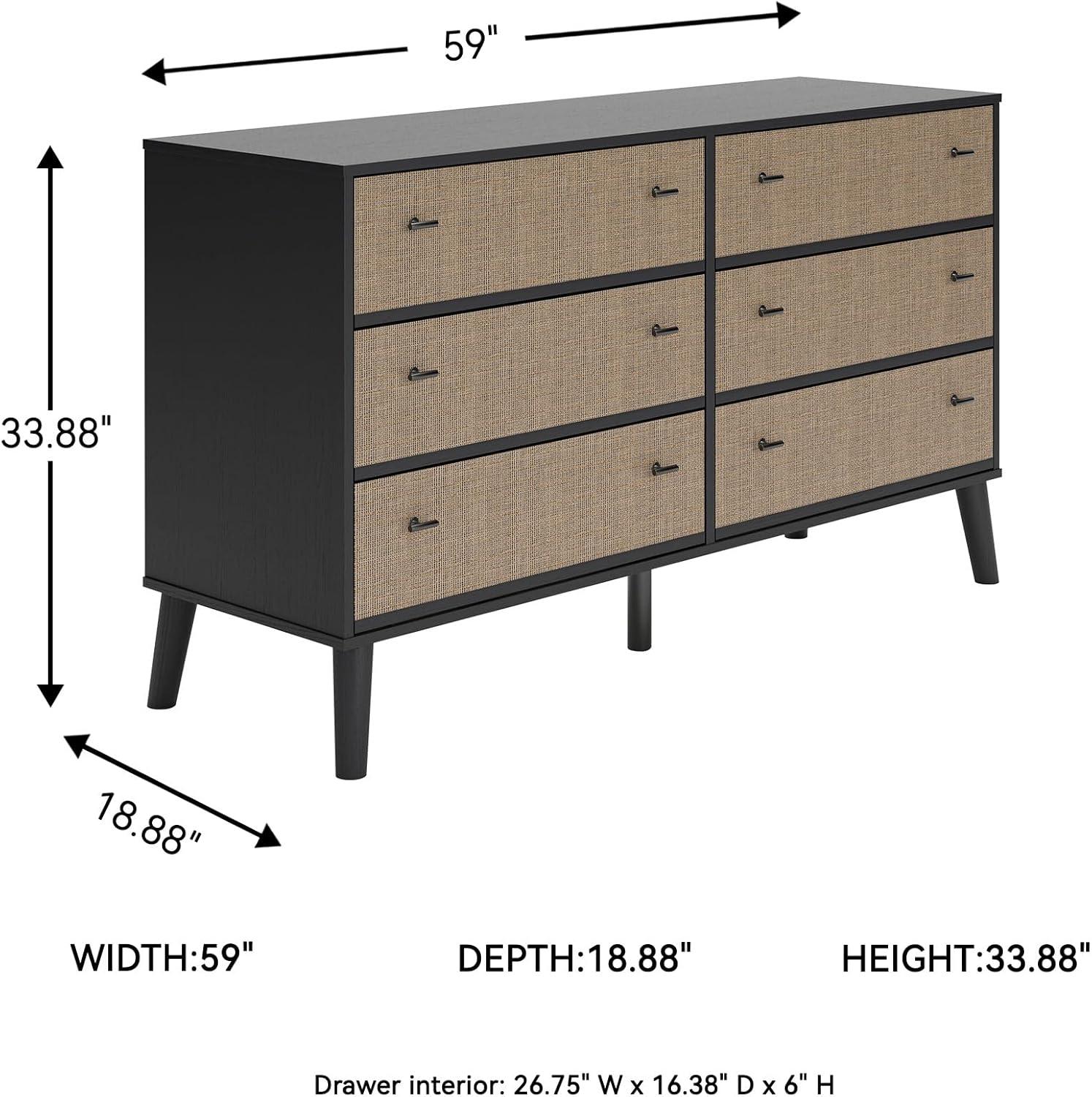 imageSignature Design by Ashley Charlang Modern TwoToned 6 Drawer Dresser Black amp Light BrownRattanBrown