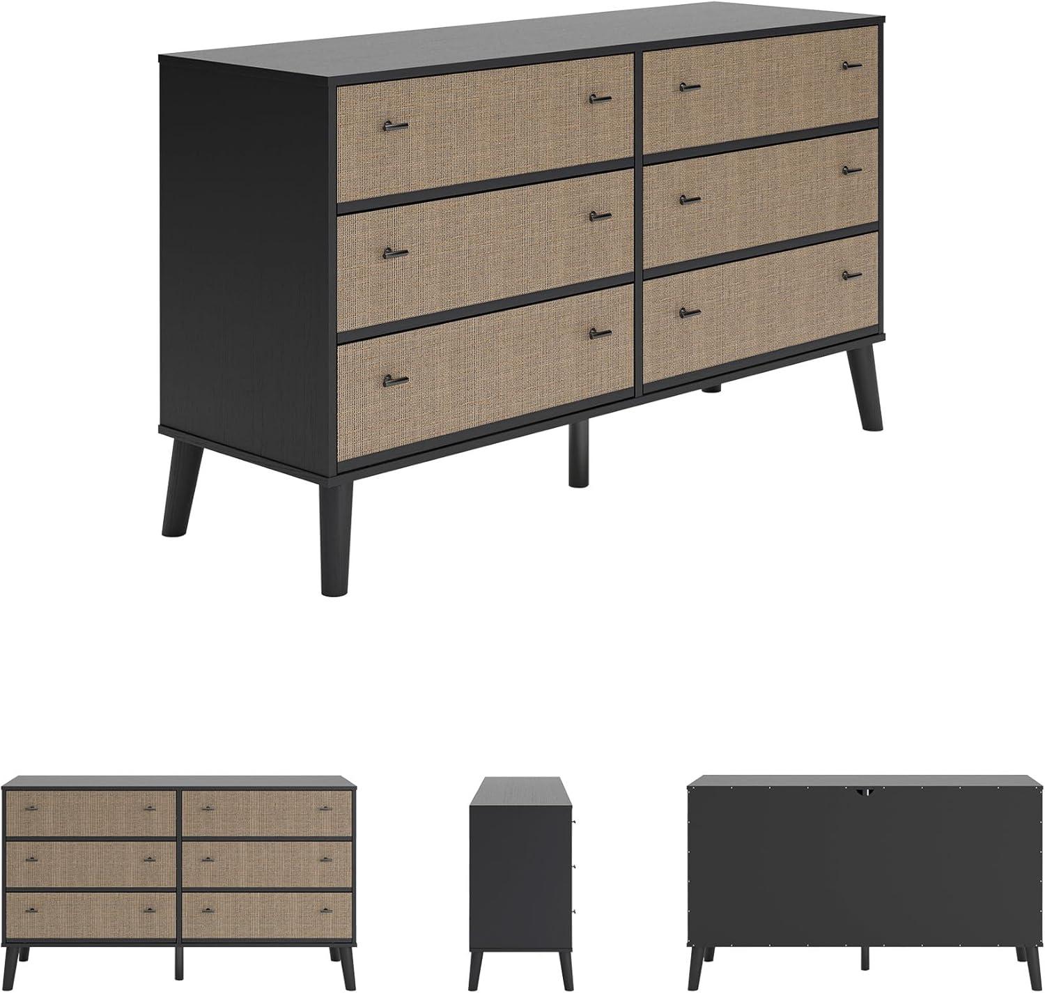 imageSignature Design by Ashley Charlang Modern TwoToned 6 Drawer Dresser Black amp Light BrownRattanBrown