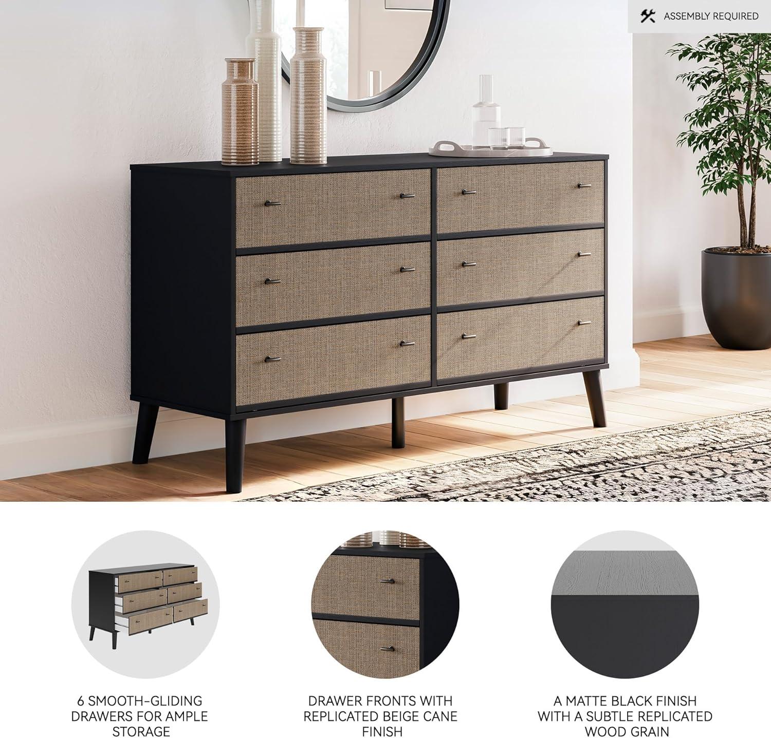 imageSignature Design by Ashley Charlang Modern TwoToned 6 Drawer Dresser Black amp Light BrownRattanBrown