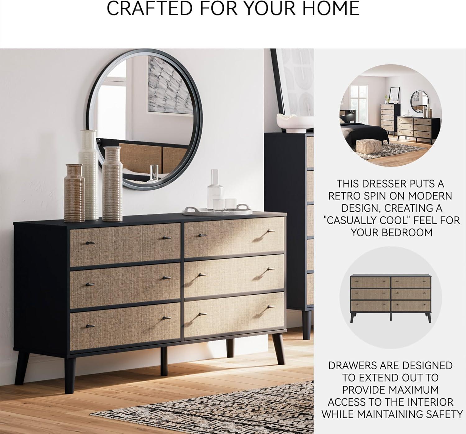 imageSignature Design by Ashley Charlang Modern TwoToned 6 Drawer Dresser Black amp Light BrownRattanBrown