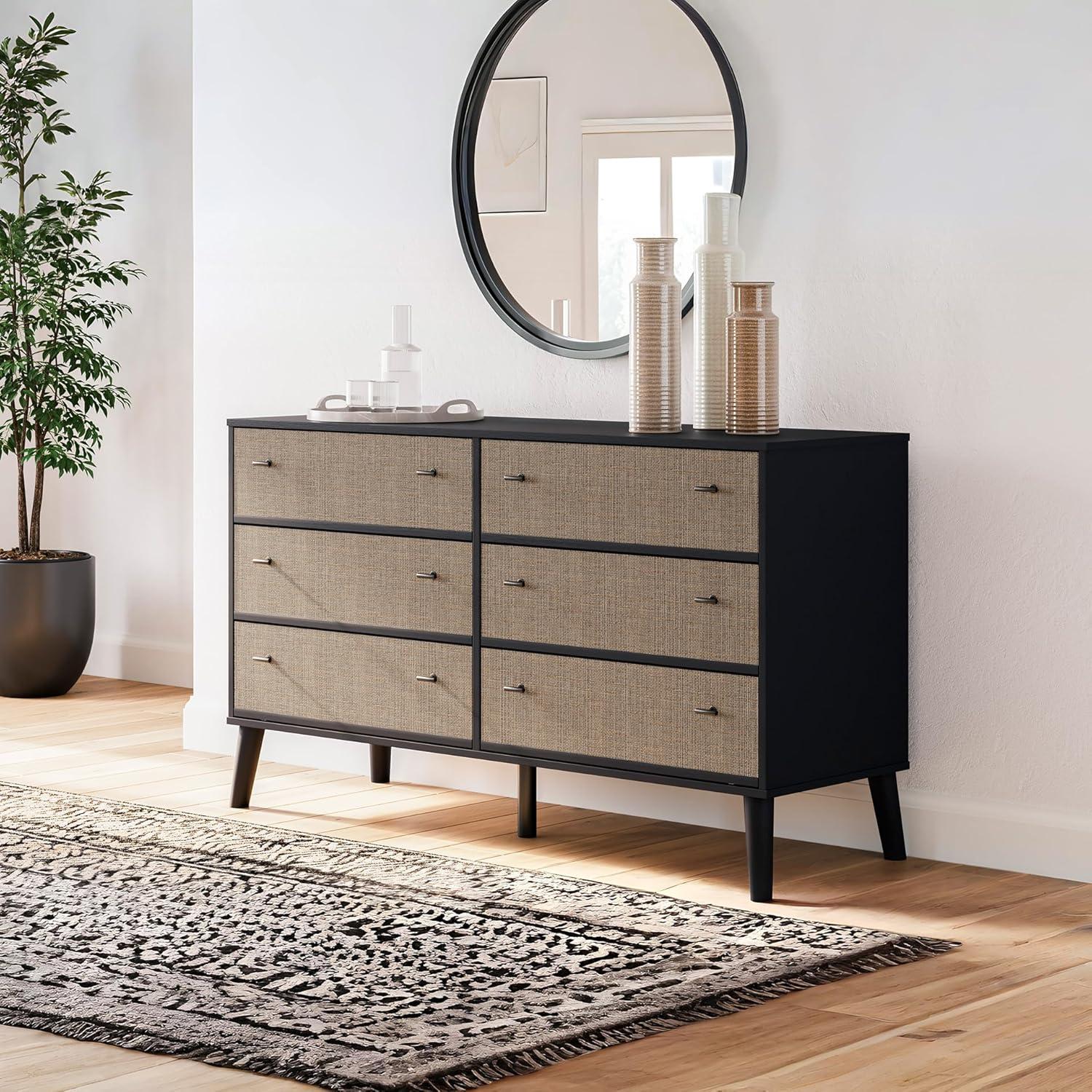 imageSignature Design by Ashley Charlang Modern TwoToned 6 Drawer Dresser Black amp Light BrownRattanBrown