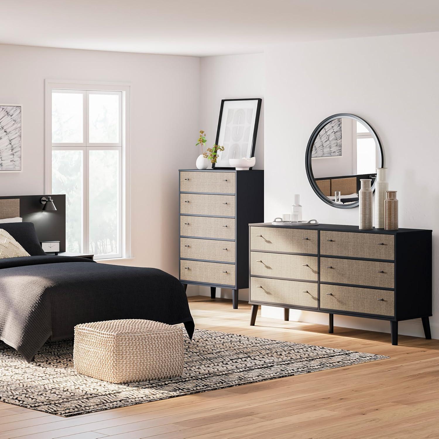 imageSignature Design by Ashley Charlang Modern TwoToned 6 Drawer Dresser Black amp Light BrownRattanBrown