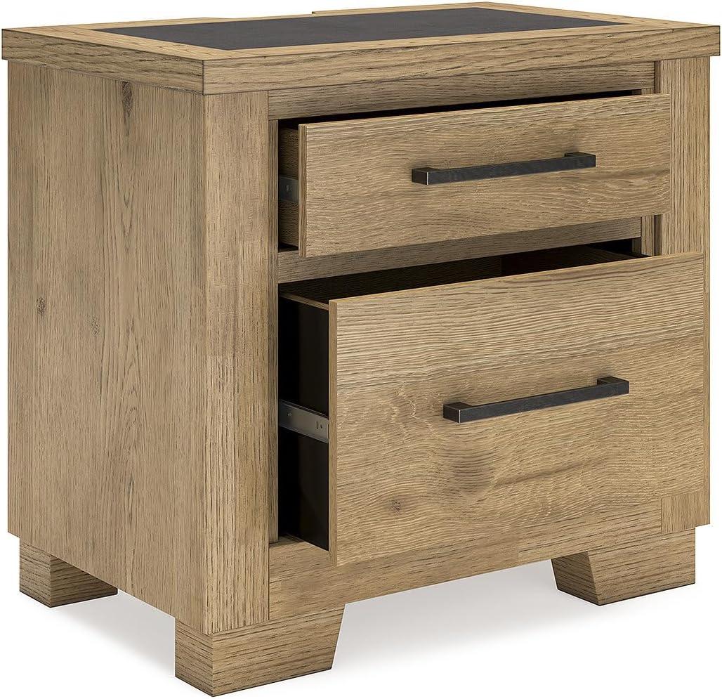imageSignature Design by Ashley Galliden Rustic FeltLined 2 Drawer Nightstand with Cement Tile Inlay Tabletop Power Supply and USB Ports 2675 Tall Light Brown