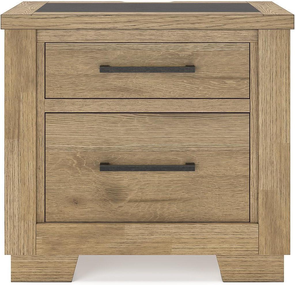 imageSignature Design by Ashley Galliden Rustic FeltLined 2 Drawer Nightstand with Cement Tile Inlay Tabletop Power Supply and USB Ports 2675 Tall Light Brown