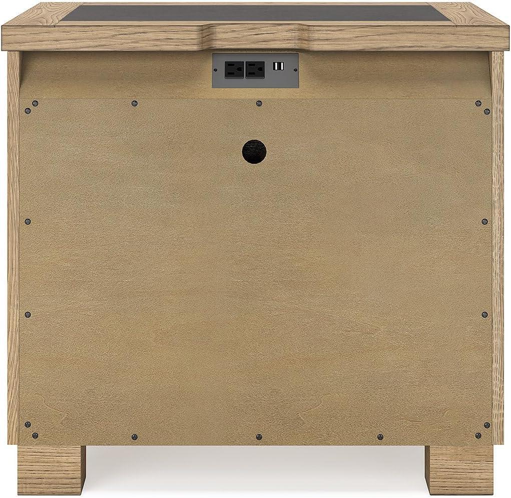 imageSignature Design by Ashley Galliden Rustic FeltLined 2 Drawer Nightstand with Cement Tile Inlay Tabletop Power Supply and USB Ports 2675 Tall Light Brown