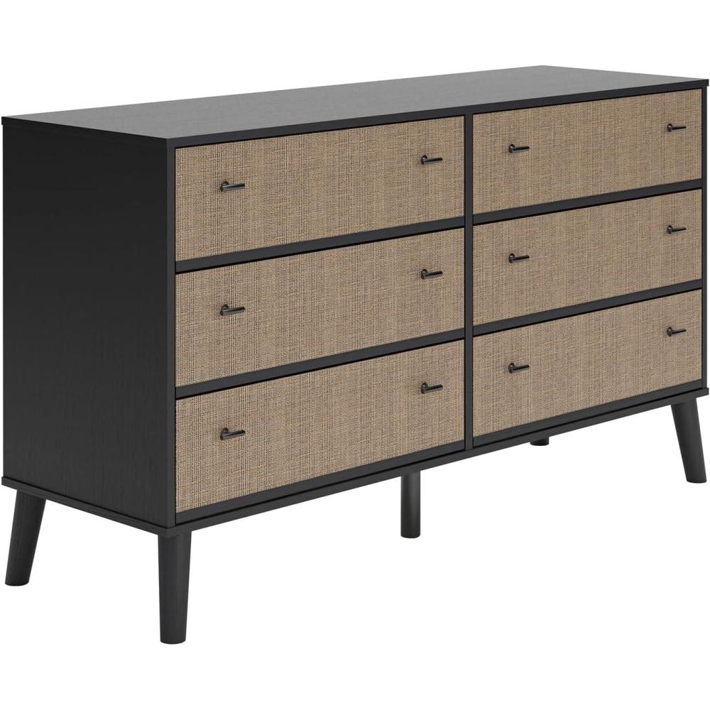 imageSignature Design by Ashley Charlang Modern TwoToned 6 Drawer Dresser Black amp Light BrownRattanBrown
