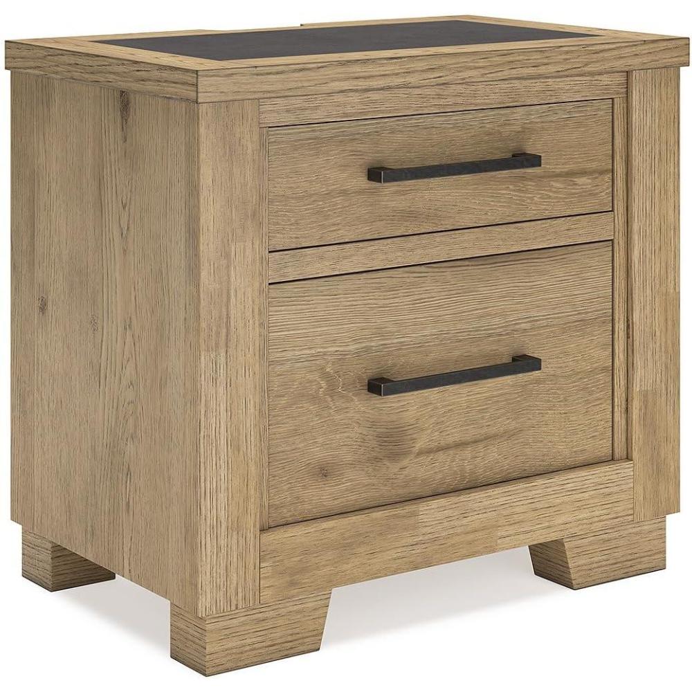 imageSignature Design by Ashley Galliden Rustic FeltLined 2 Drawer Nightstand with Cement Tile Inlay Tabletop Power Supply and USB Ports 2675 Tall Light Brown