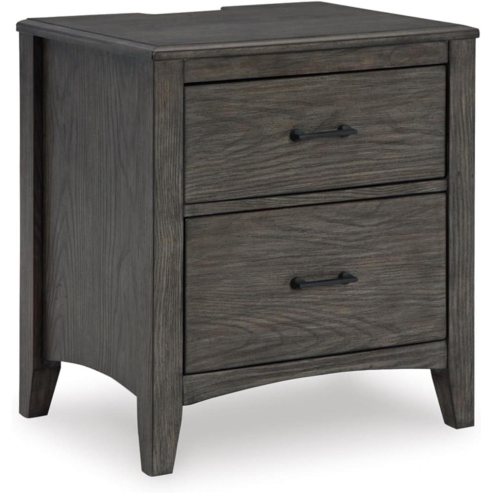 imageSignature Design by Ashley Montillan Casual 2 Drawer Nightstand with Power Supply and USB Ports 2663 Tall GrayDark Gray