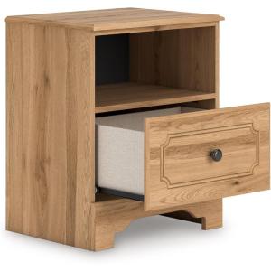 Signature Design by Ashley Bestmere Transitional 1-Drawer Nightstand with USB Ports and Open Cubby, Light Brown