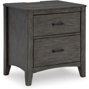 Signature Design by Ashley Montillan Casual 2 Drawer Nightstand with Power Supply and USB Ports, 26.63″ Tall, Gray(Dark Gray)