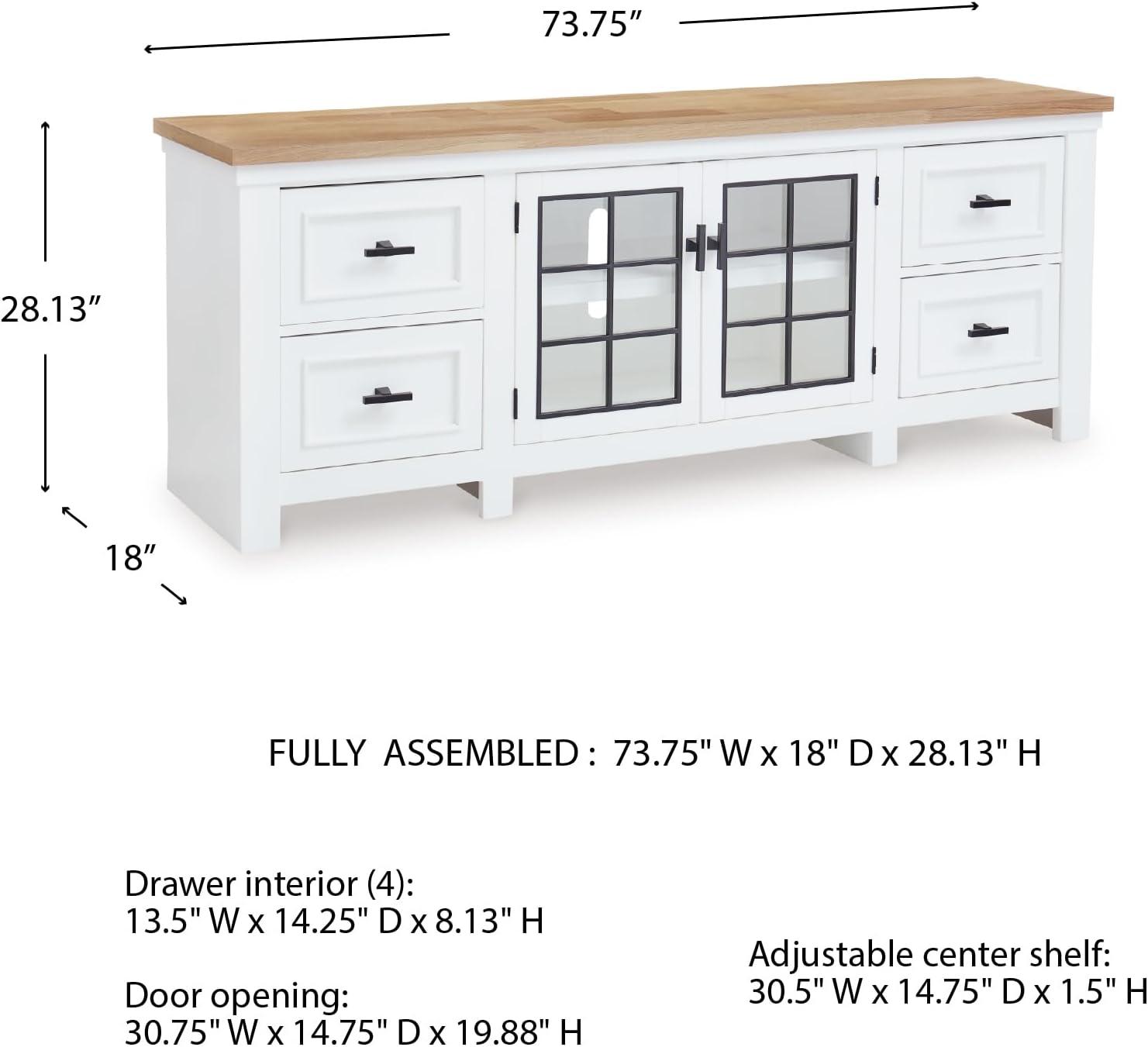 imageSignature Design by Ashley Ashbryn Casual 4Drawer 74 TV Stand for TVs up to 84 with Adjustable Shelves Cabinets Cord Openings White amp Light Brown