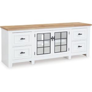 Signature Design by Ashley Ashbryn Casual 4-Drawer 74″ TV Stand for TVs up to 84″ with Adjustable Shelves, Cabinets, Cord Openings, White & Light Brown