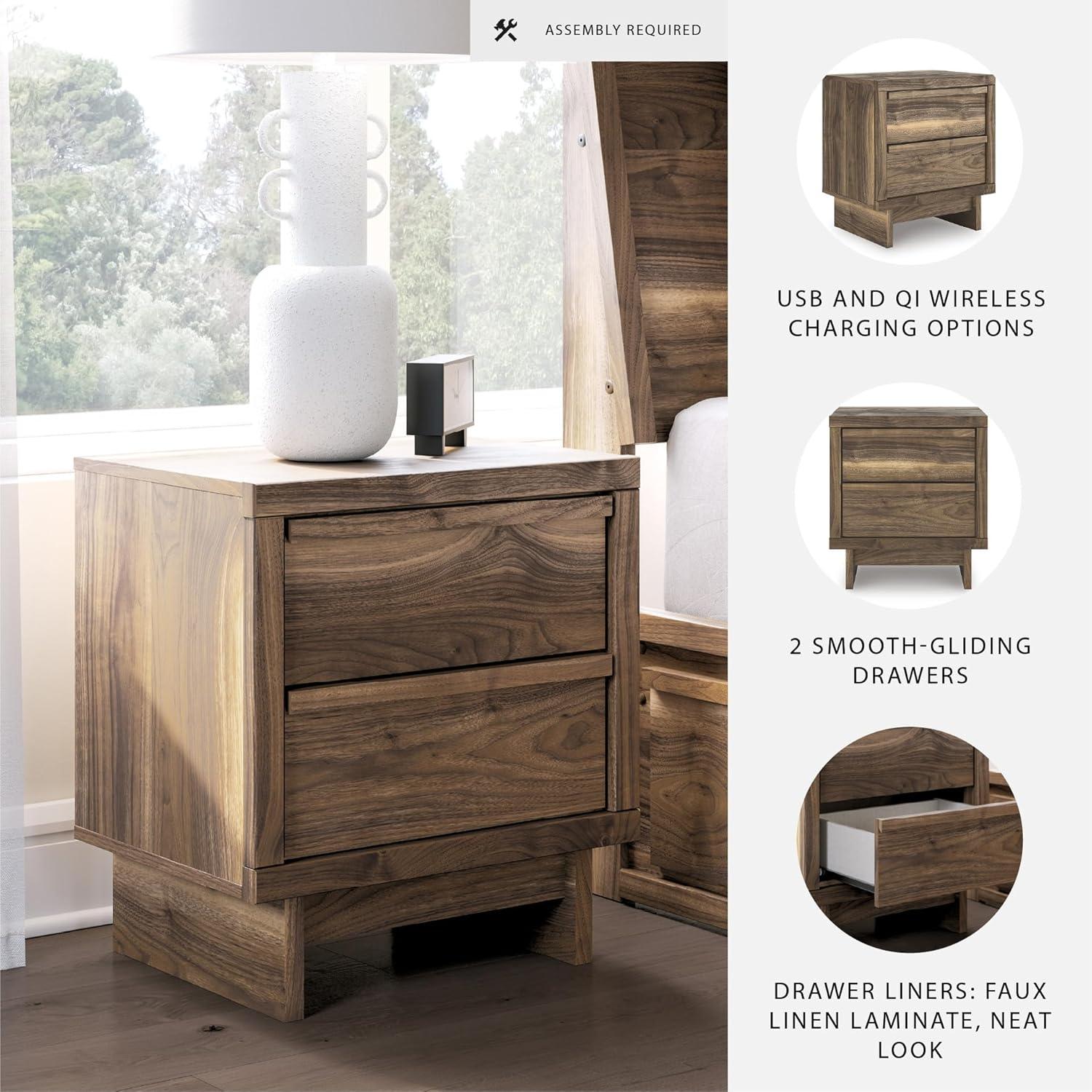 imageSignature Design by Ashley Blendon Farmhouse 2 Drawer Nightstand with FeltLined Top Drawer 2663 Tall White amp Light BrownBrown