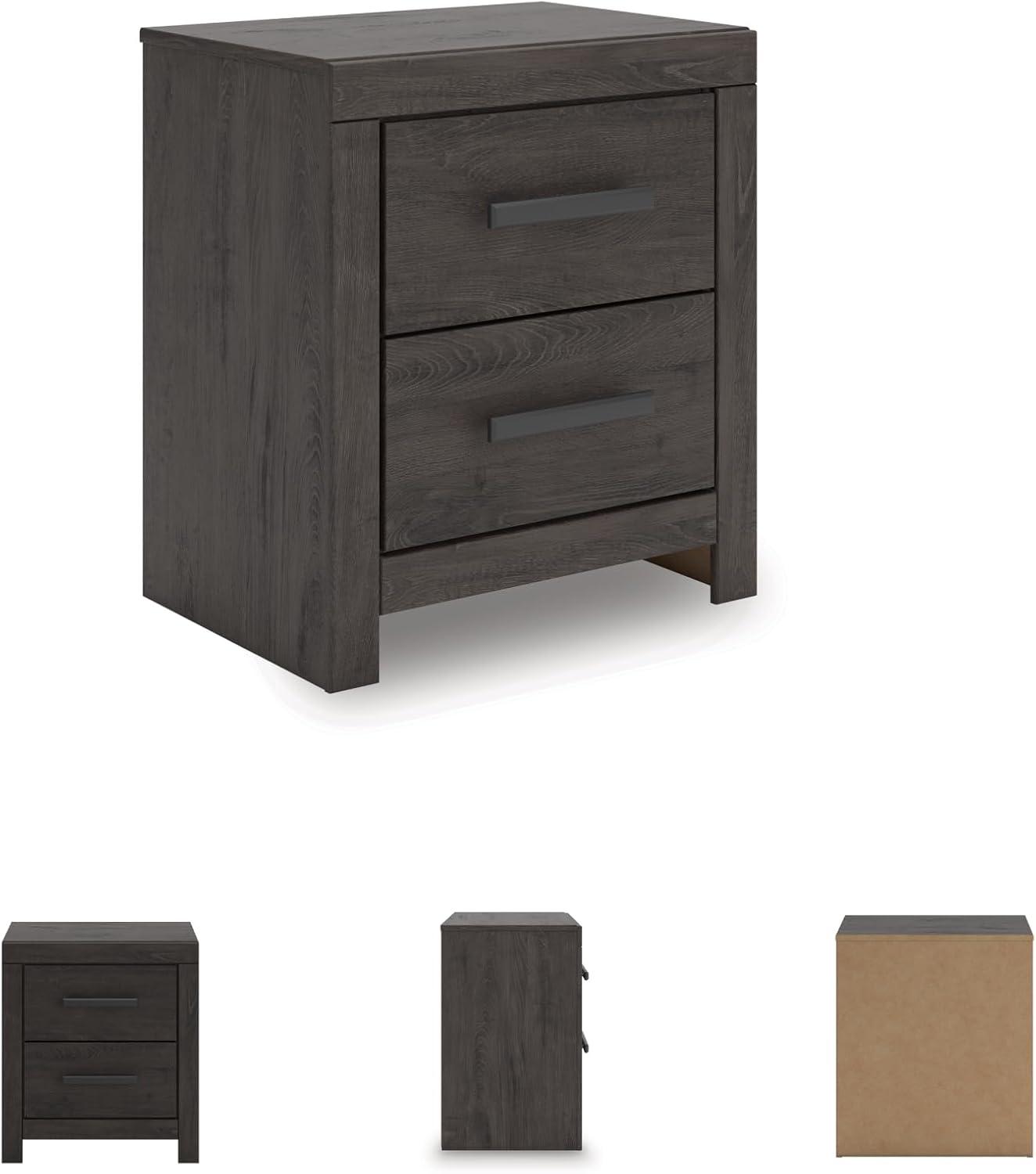 imageSignature Design by Ashley Blendon Farmhouse 2 Drawer Nightstand with FeltLined Top Drawer 2663 Tall White amp Light BrownCharcoal