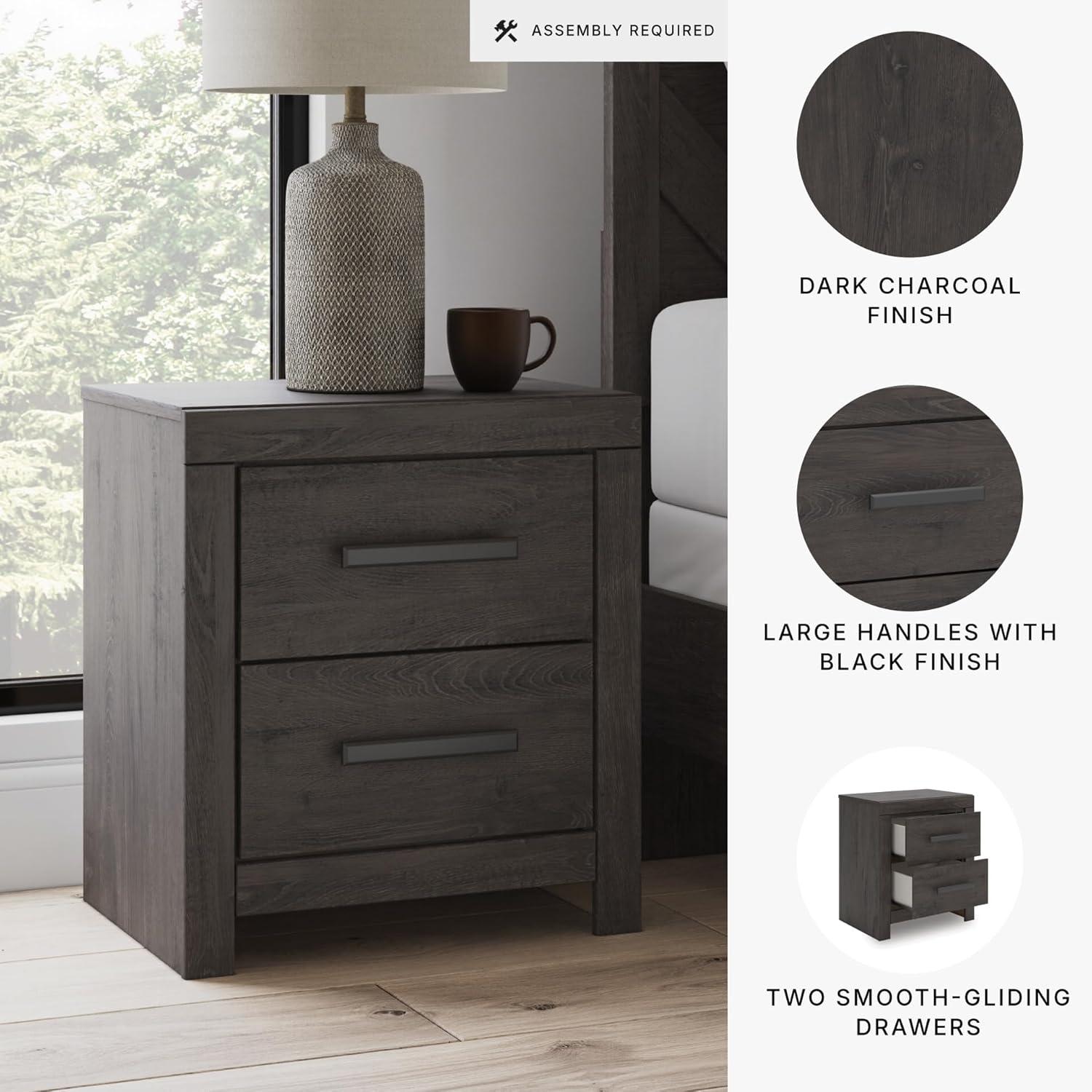 imageSignature Design by Ashley Blendon Farmhouse 2 Drawer Nightstand with FeltLined Top Drawer 2663 Tall White amp Light BrownCharcoal