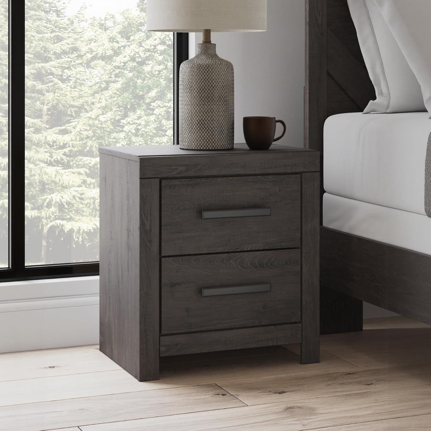 imageSignature Design by Ashley Blendon Farmhouse 2 Drawer Nightstand with FeltLined Top Drawer 2663 Tall White amp Light BrownCharcoal