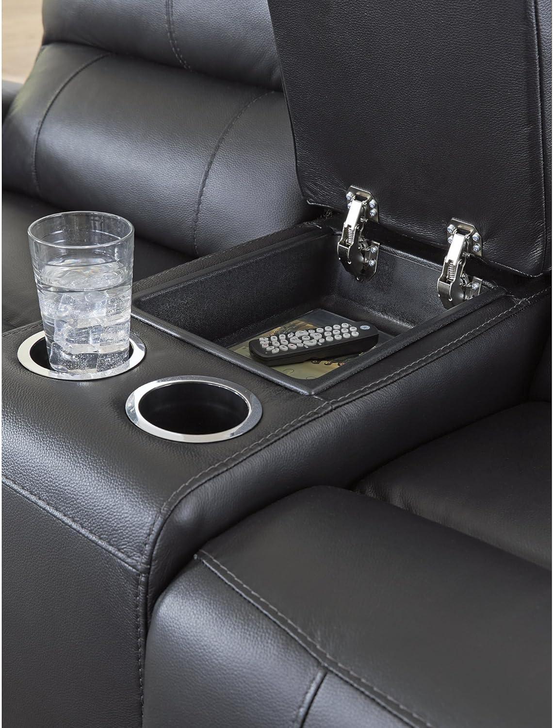 imageSignature Design by Ashley Glassmere Contemporary Leather Match Reclining Loveseat with Console 2 Cup Holders and Storage Black