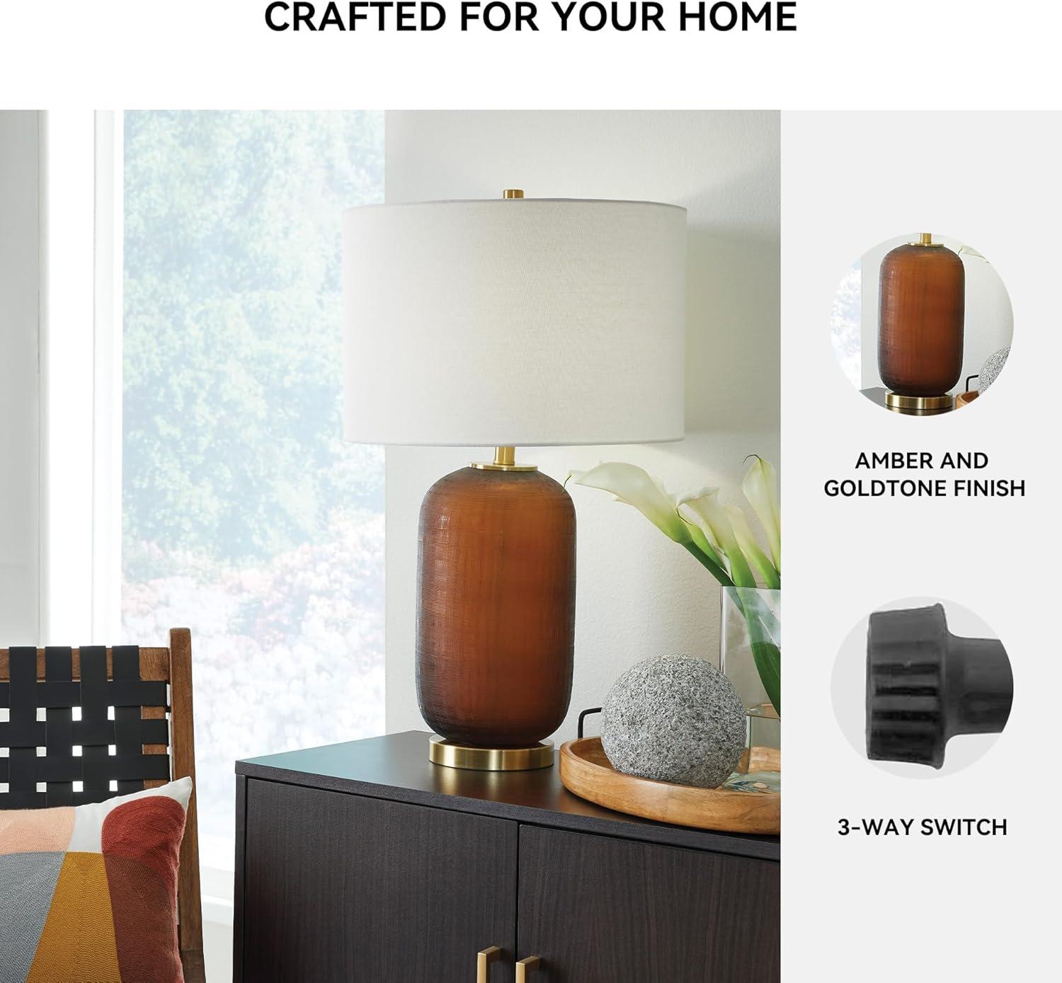 imageSignature Design by Ashley Jilton Modern Polyresin Table Lamp with 3Way Switch BlackAmber
