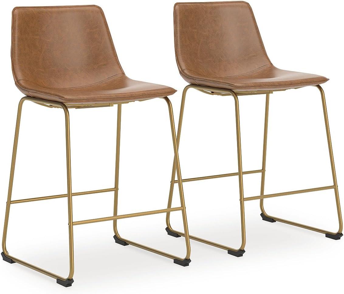 imageSignature Design by Ashley Lexadine Contemporary Counter Height Bar Stool with Faux Leather Upholstery Set of 2 Brown amp Gold