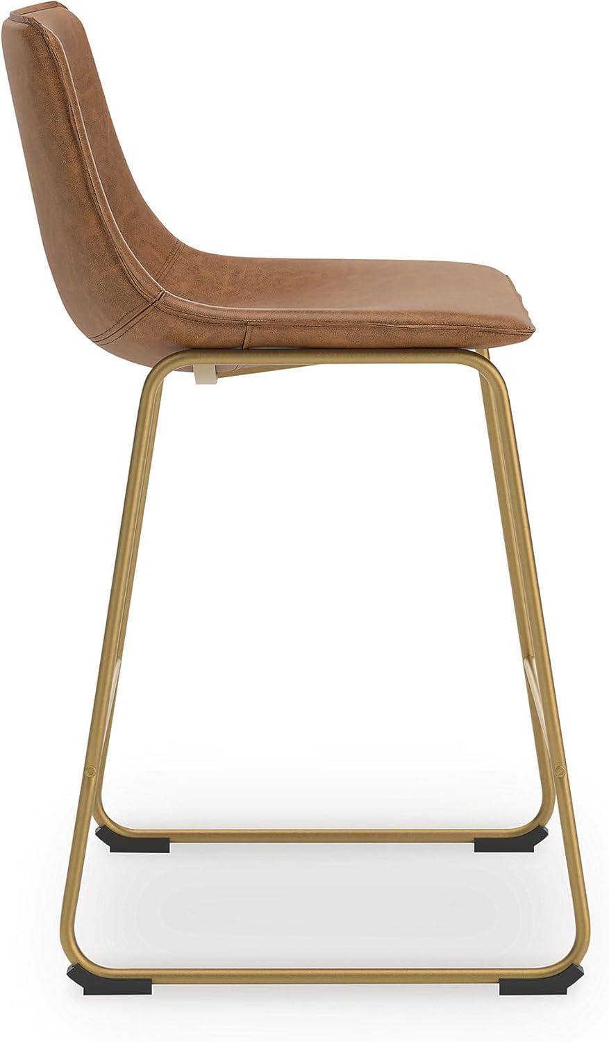 imageSignature Design by Ashley Lexadine Contemporary Counter Height Bar Stool with Faux Leather Upholstery Set of 2 Brown amp Gold