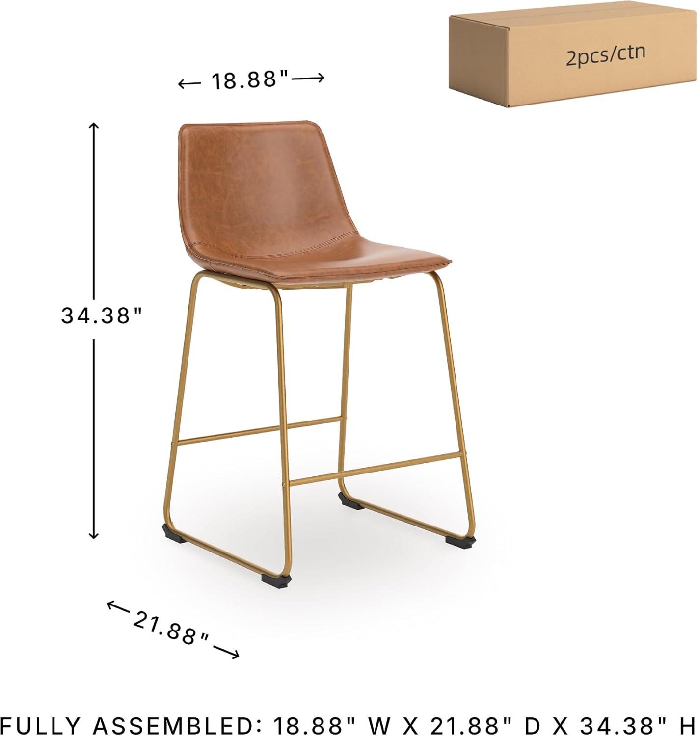 imageSignature Design by Ashley Lexadine Contemporary Counter Height Bar Stool with Faux Leather Upholstery Set of 2 Brown amp Gold