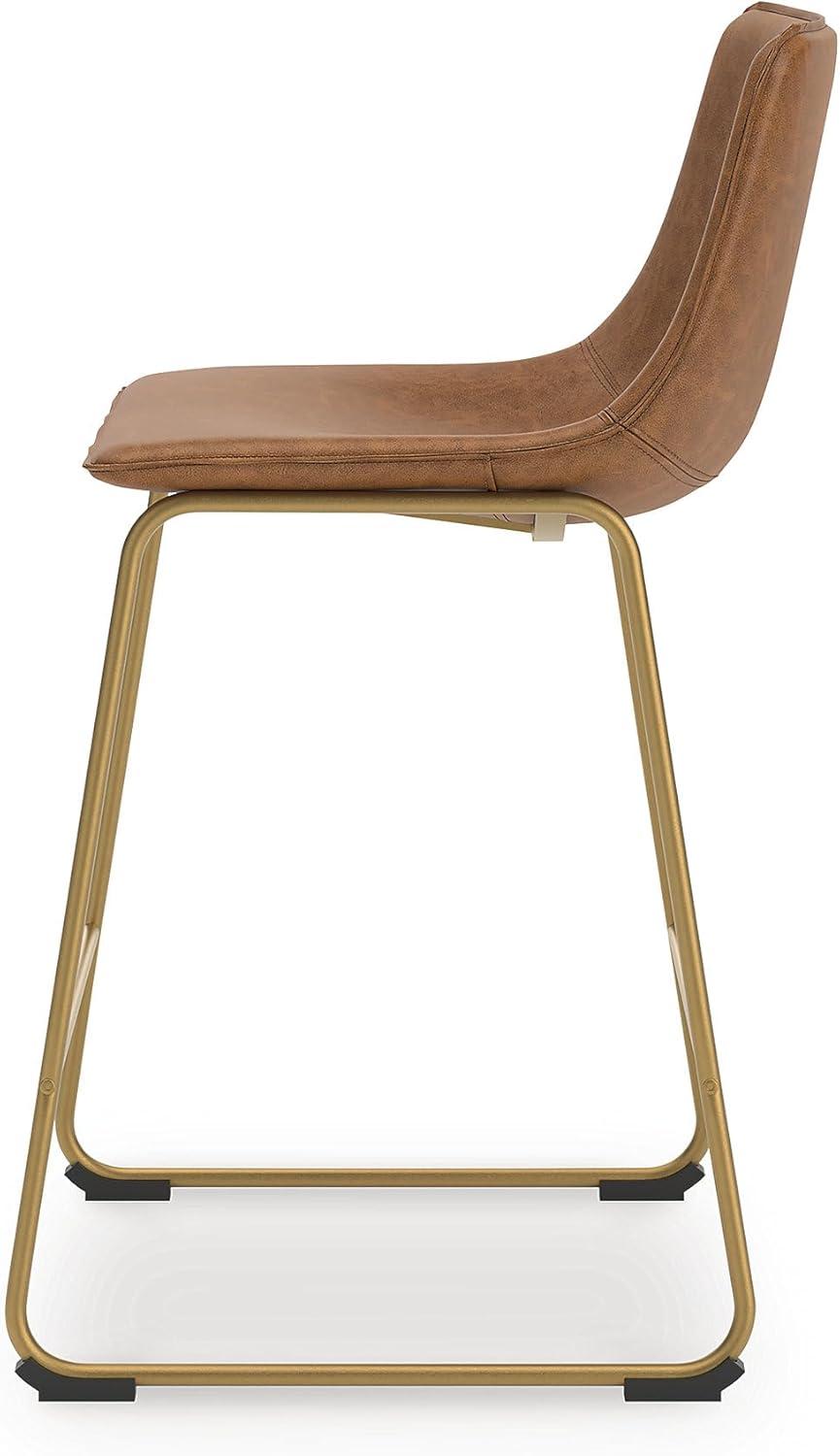 imageSignature Design by Ashley Lexadine Contemporary Counter Height Bar Stool with Faux Leather Upholstery Set of 2 Brown amp Gold