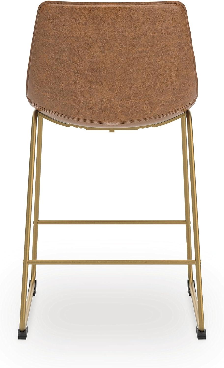 imageSignature Design by Ashley Lexadine Contemporary Counter Height Bar Stool with Faux Leather Upholstery Set of 2 Brown amp Gold