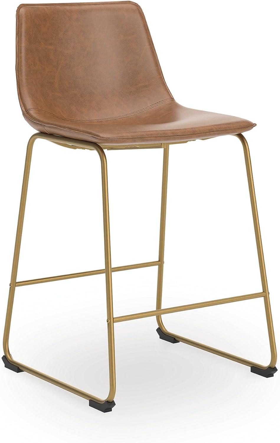 imageSignature Design by Ashley Lexadine Contemporary Counter Height Bar Stool with Faux Leather Upholstery Set of 2 Brown amp Gold