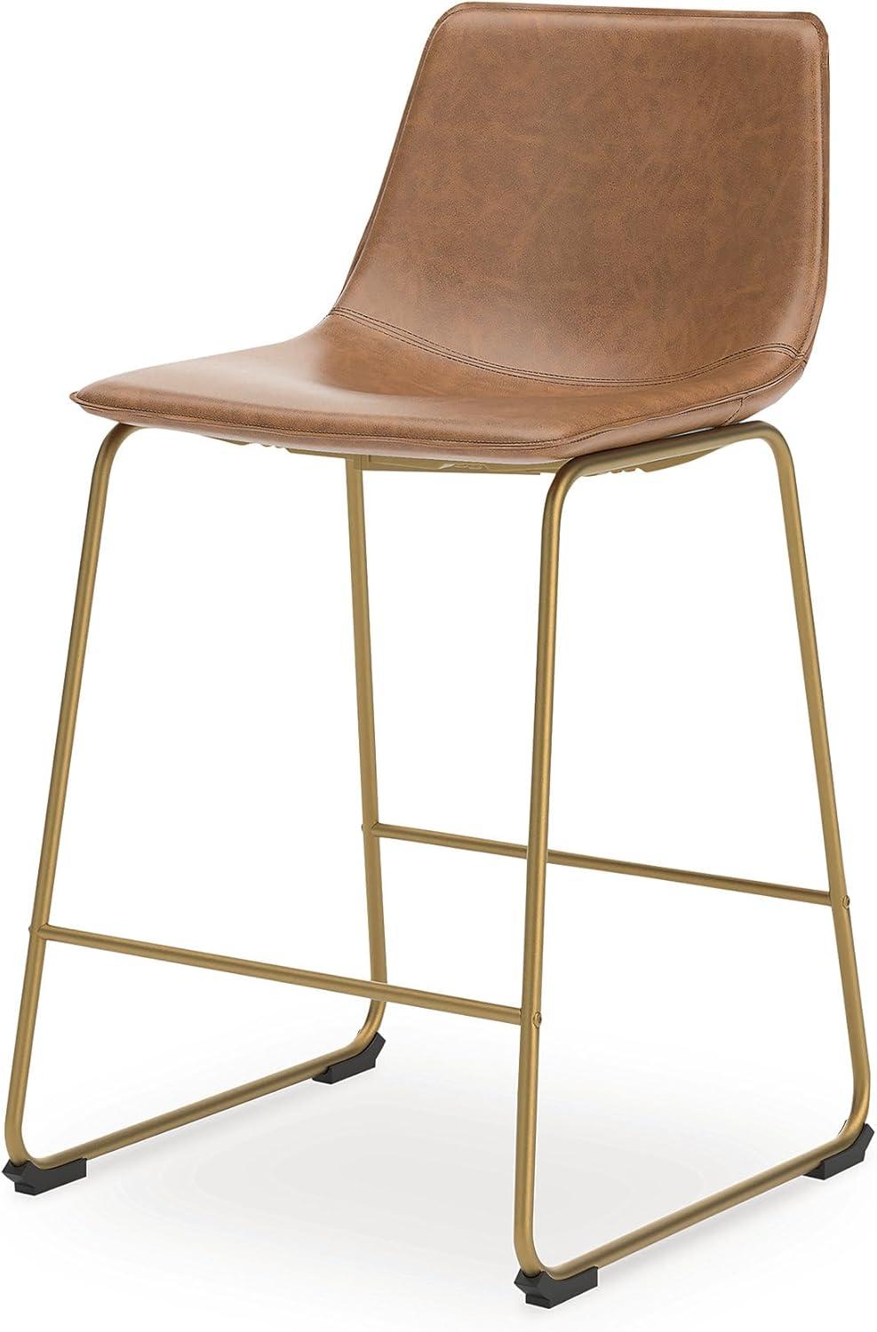 imageSignature Design by Ashley Lexadine Contemporary Counter Height Bar Stool with Faux Leather Upholstery Set of 2 Brown amp Gold