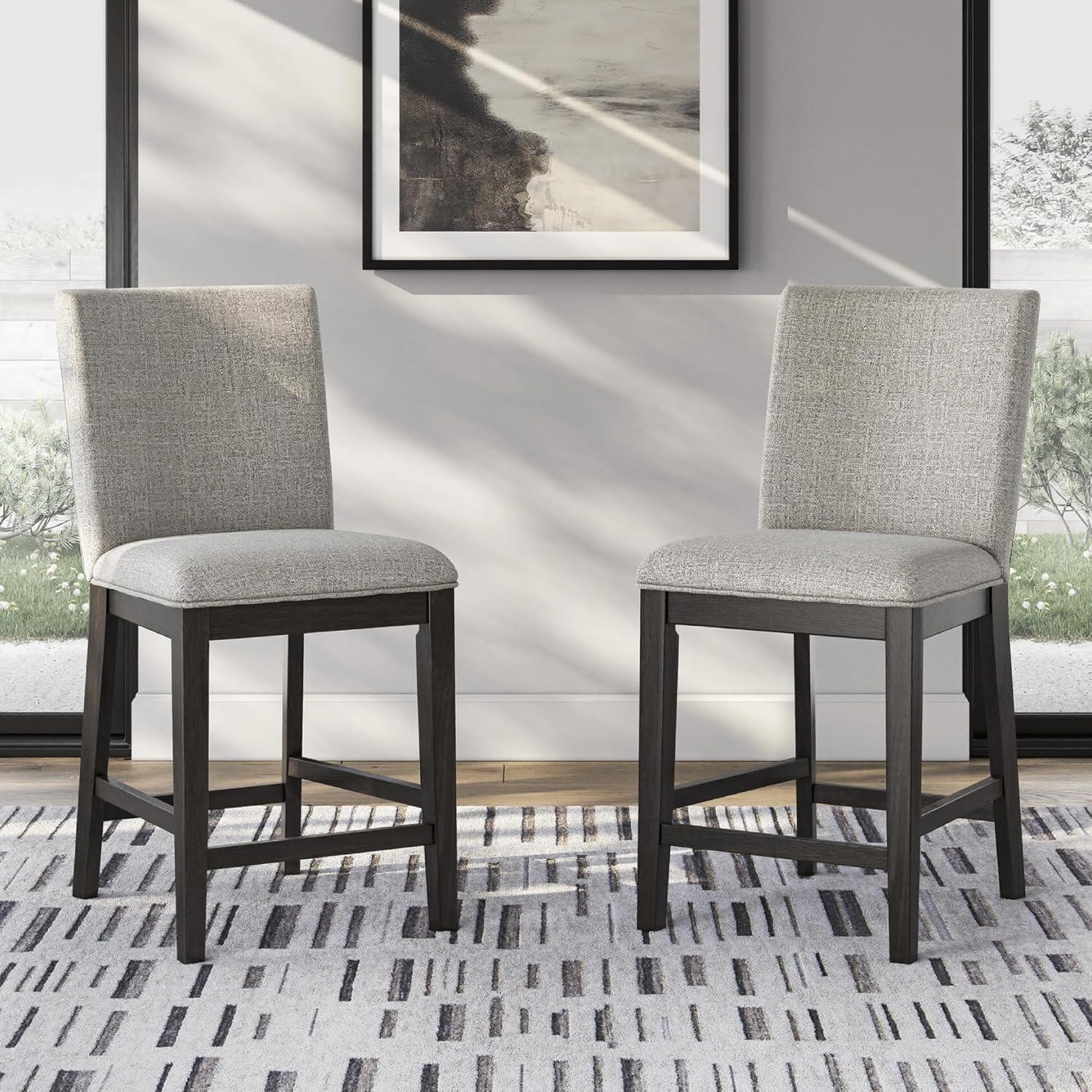 imageSignature Design by Ashley Neymorton Contemporary Counter Height Bar Stool with Foam Cushioned Seat Set of 2 Light Gray amp Black