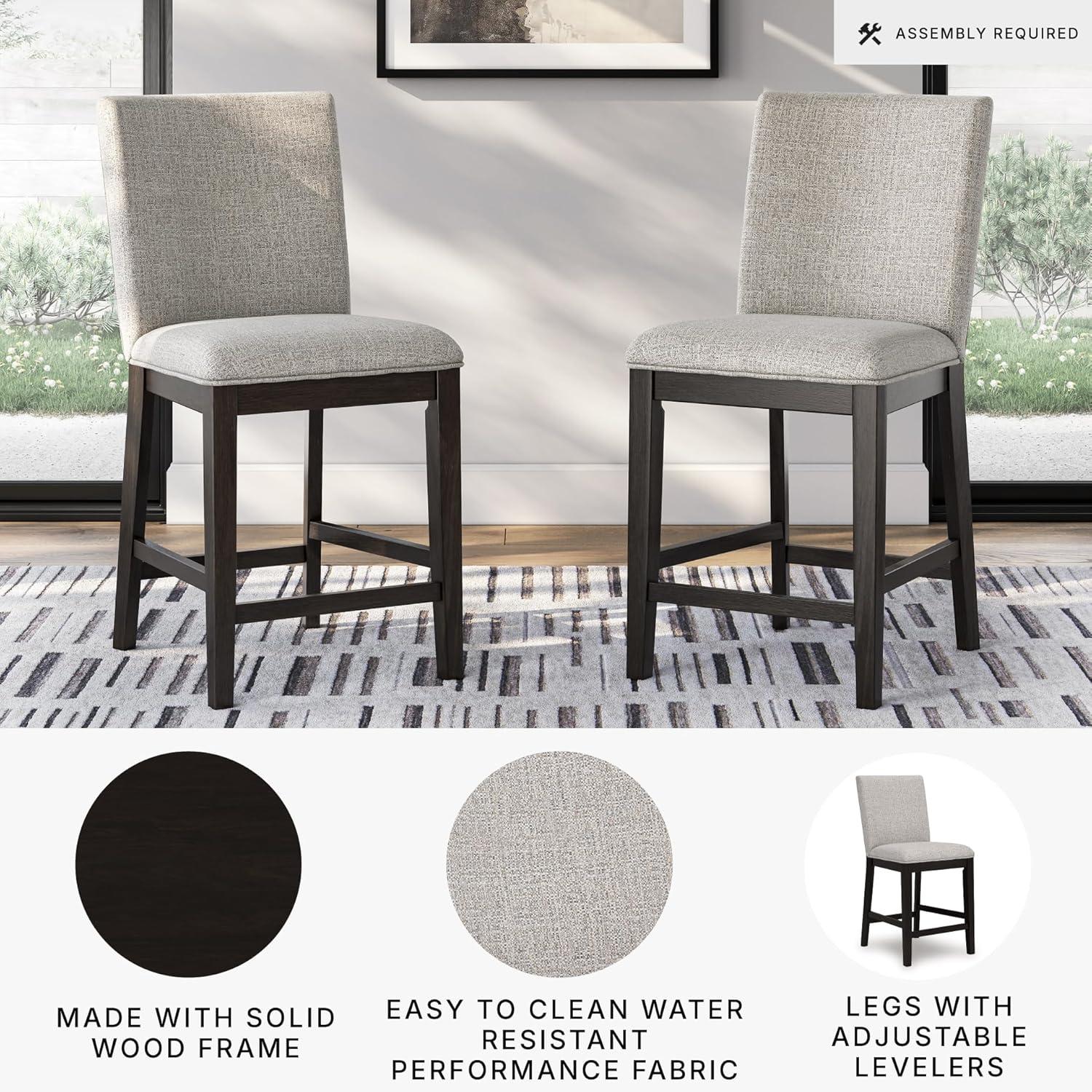 imageSignature Design by Ashley Neymorton Contemporary Counter Height Bar Stool with Foam Cushioned Seat Set of 2 Light Gray amp Black