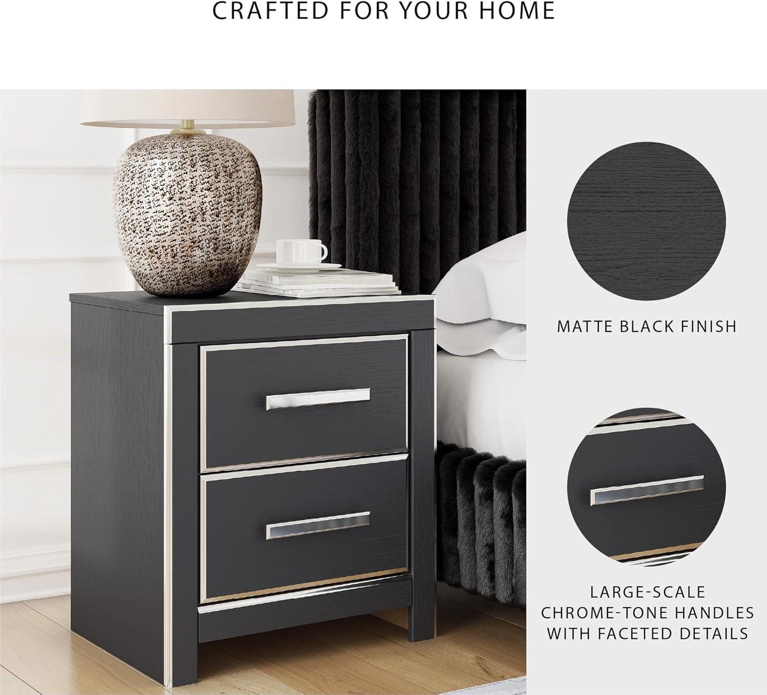 imageSignature Design by Ashley Ravalori Contemporary 2Drawer Nightstand with Storage USB Ports and Charging Station WhiteBlack