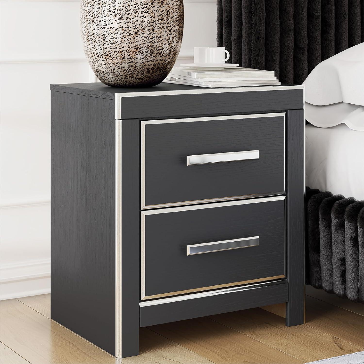 imageSignature Design by Ashley Ravalori Contemporary 2Drawer Nightstand with Storage USB Ports and Charging Station WhiteBlack