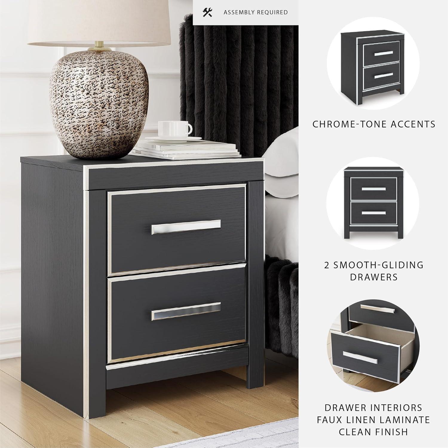 imageSignature Design by Ashley Ravalori Contemporary 2Drawer Nightstand with Storage USB Ports and Charging Station WhiteBlack