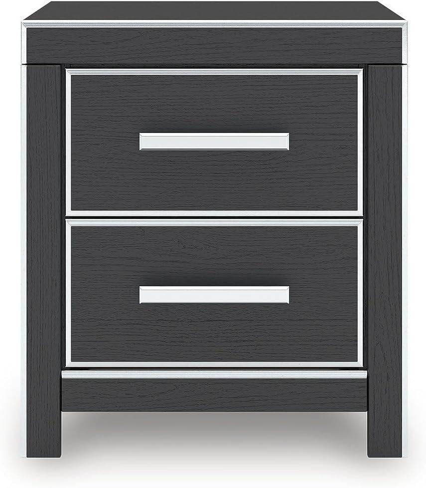 imageSignature Design by Ashley Ravalori Contemporary 2Drawer Nightstand with Storage USB Ports and Charging Station WhiteBlack