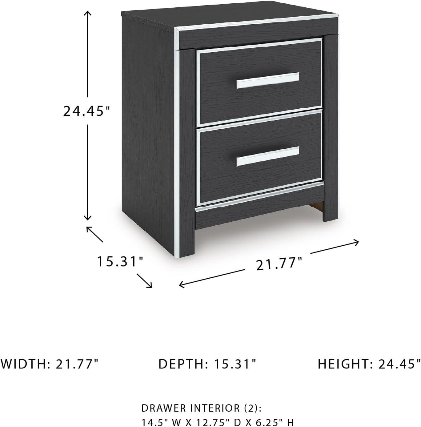 imageSignature Design by Ashley Ravalori Contemporary 2Drawer Nightstand with Storage USB Ports and Charging Station WhiteBlack