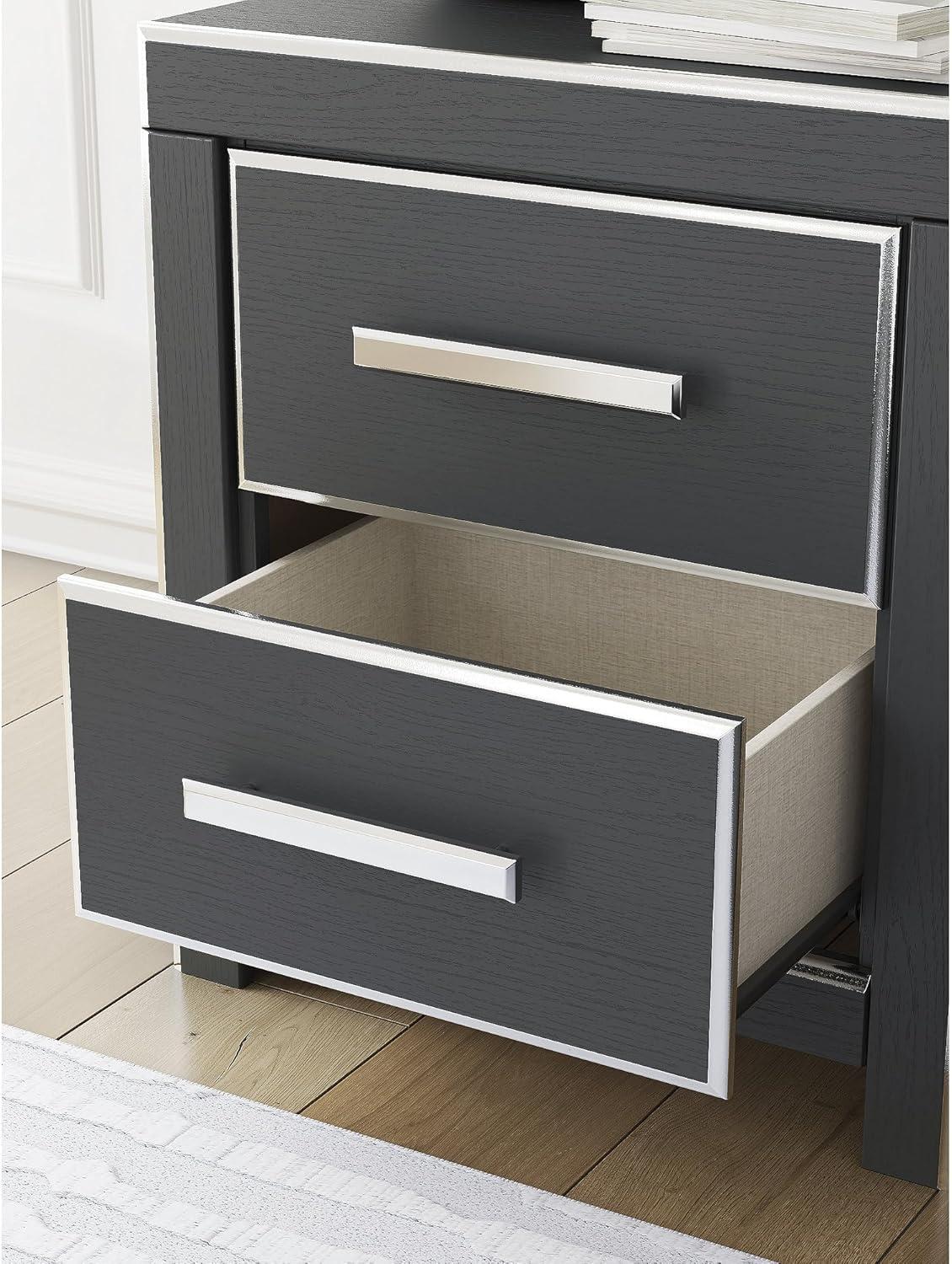 imageSignature Design by Ashley Ravalori Contemporary 2Drawer Nightstand with Storage USB Ports and Charging Station WhiteBlack