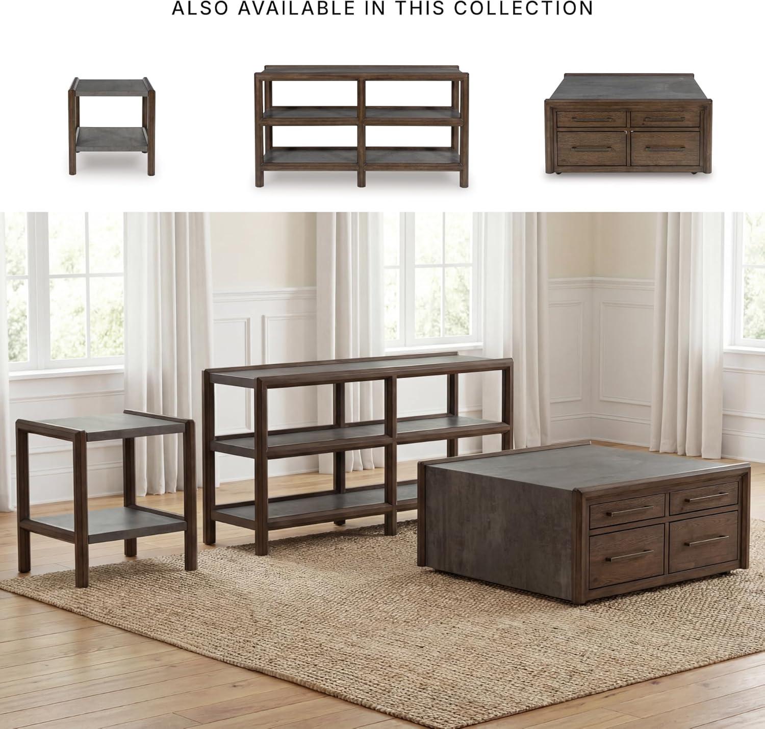 imageSignature Design by Ashley Wildenauer Casual Rectangular End Table with Lower Shelf and USB Charging Storage Drawer Wood 2413 High Light Brown amp BlackBrownGray