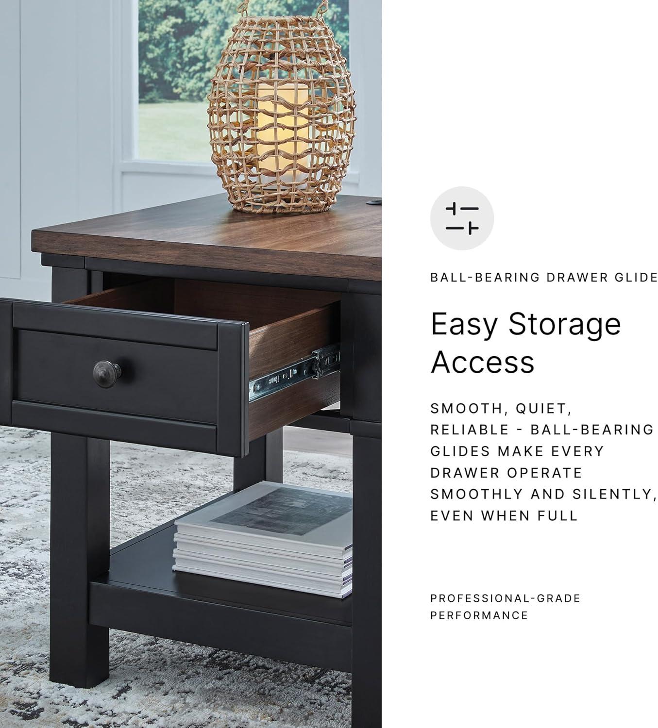 imageSignature Design by Ashley Wildenauer Casual Rectangular End Table with Lower Shelf and USB Charging Storage Drawer Wood 2413 High Light Brown amp BlackBrownBlack