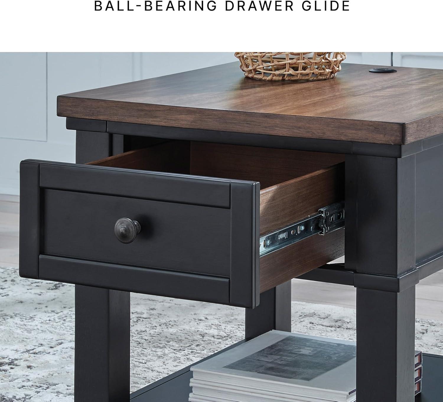 imageSignature Design by Ashley Wildenauer Casual Rectangular End Table with Lower Shelf and USB Charging Storage Drawer Wood 2413 High Light Brown amp BlackBrownBlack