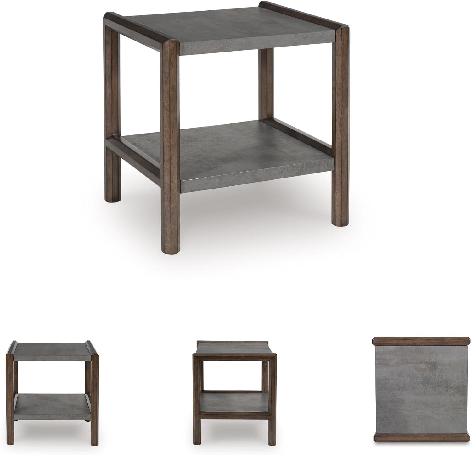 imageSignature Design by Ashley Wildenauer Casual Rectangular End Table with Lower Shelf and USB Charging Storage Drawer Wood 2413 High Light Brown amp BlackBrownGray