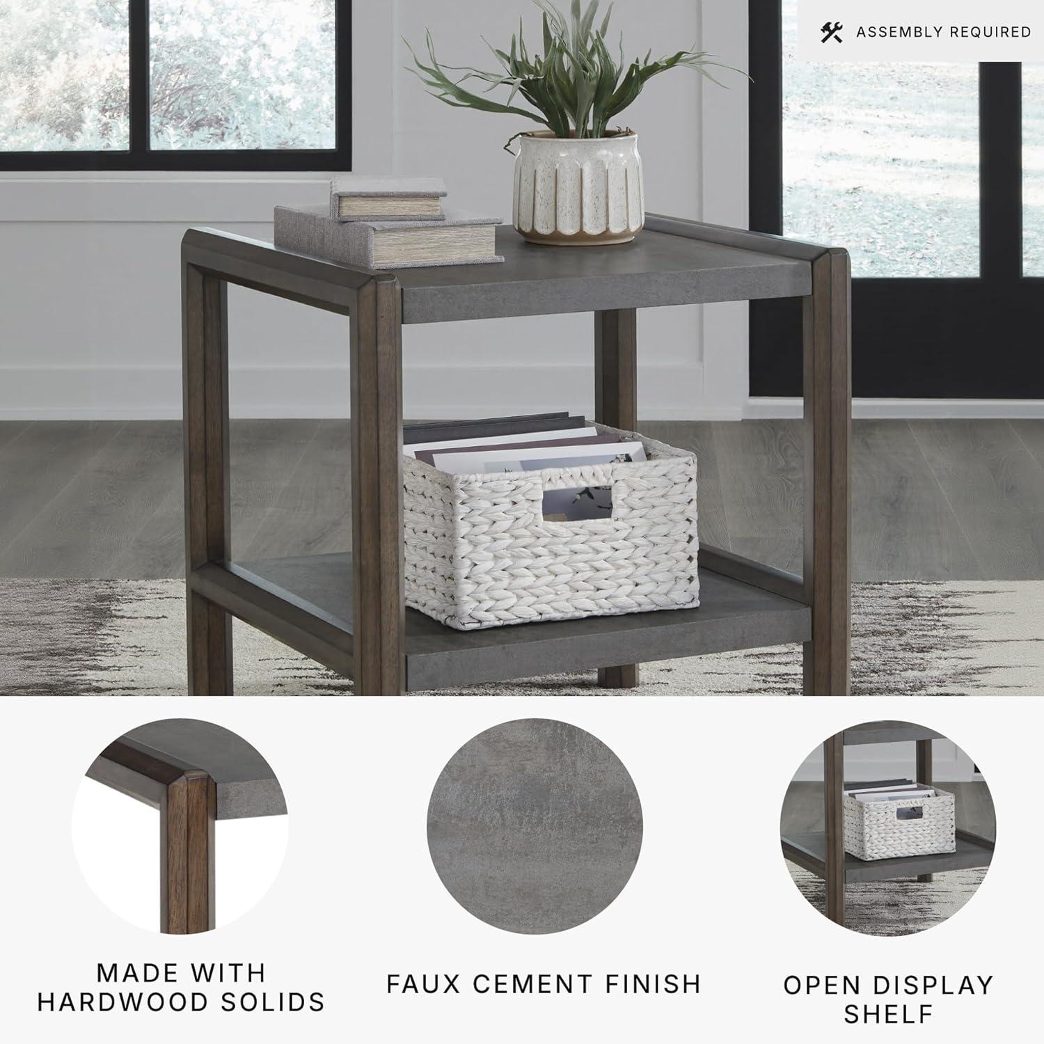 imageSignature Design by Ashley Wildenauer Casual Rectangular End Table with Lower Shelf and USB Charging Storage Drawer Wood 2413 High Light Brown amp BlackBrownGray