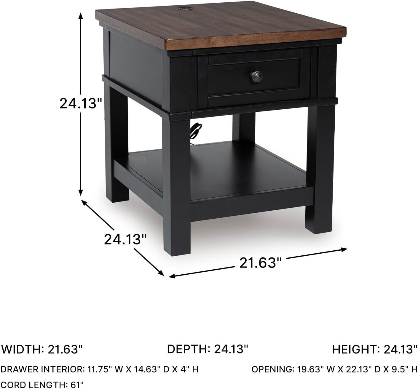imageSignature Design by Ashley Wildenauer Casual Rectangular End Table with Lower Shelf and USB Charging Storage Drawer Wood 2413 High Light Brown amp BlackBrownBlack