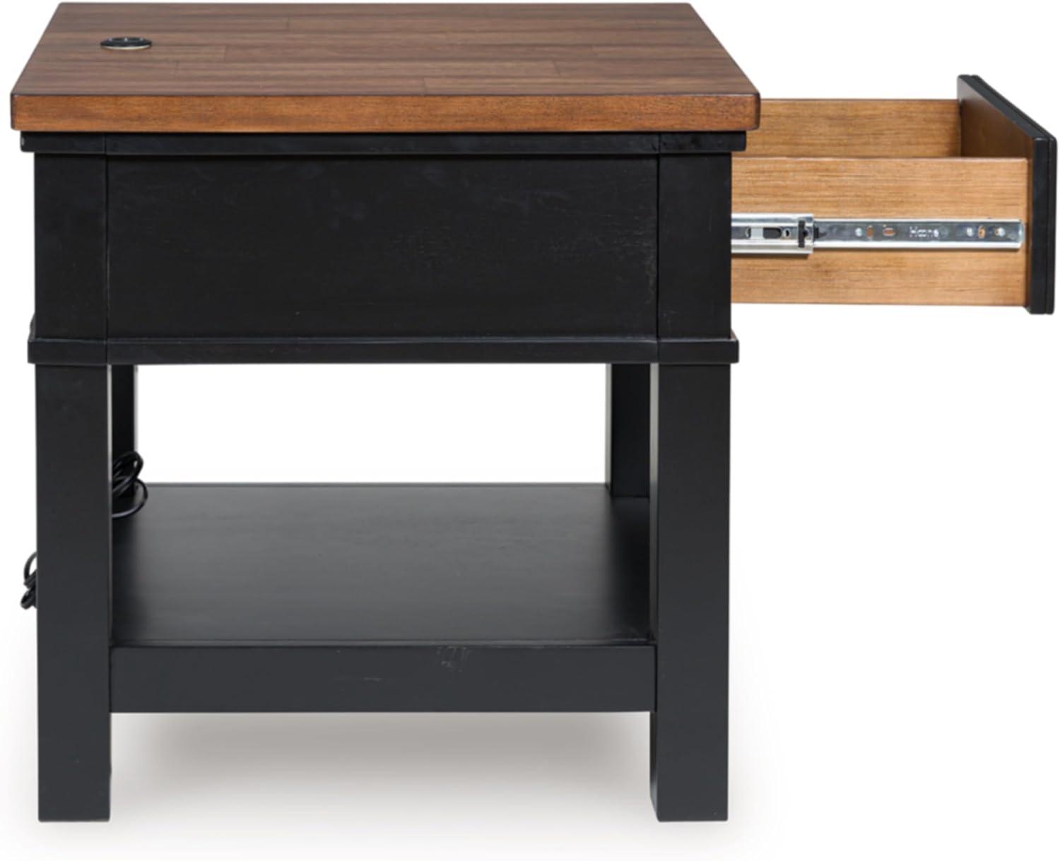 imageSignature Design by Ashley Wildenauer Casual Rectangular End Table with Lower Shelf and USB Charging Storage Drawer Wood 2413 High Light Brown amp BlackBrownBlack
