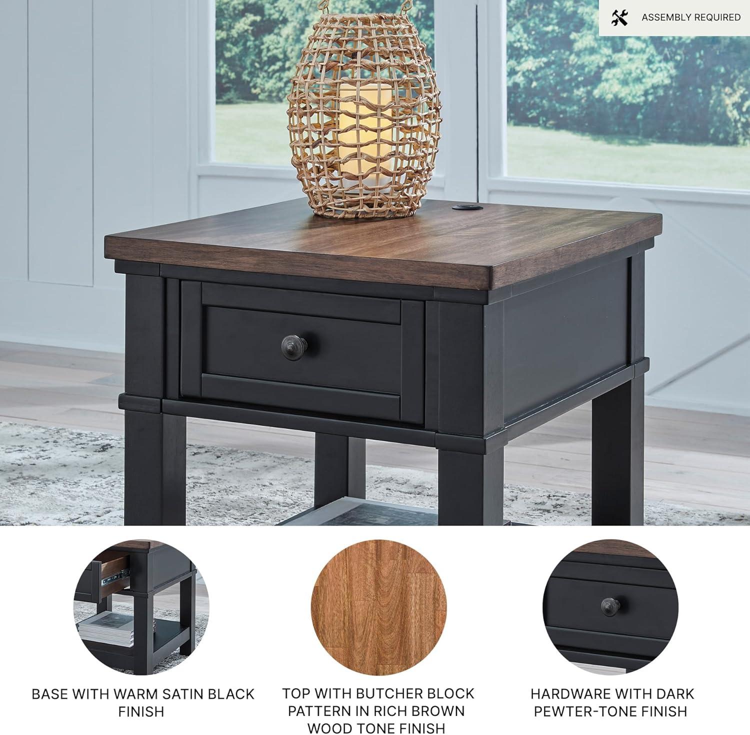 imageSignature Design by Ashley Wildenauer Casual Rectangular End Table with Lower Shelf and USB Charging Storage Drawer Wood 2413 High Light Brown amp BlackBrownBlack